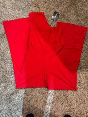 PrettyLittleThing Red One-Shoulder Wide Leg Jumpsuit